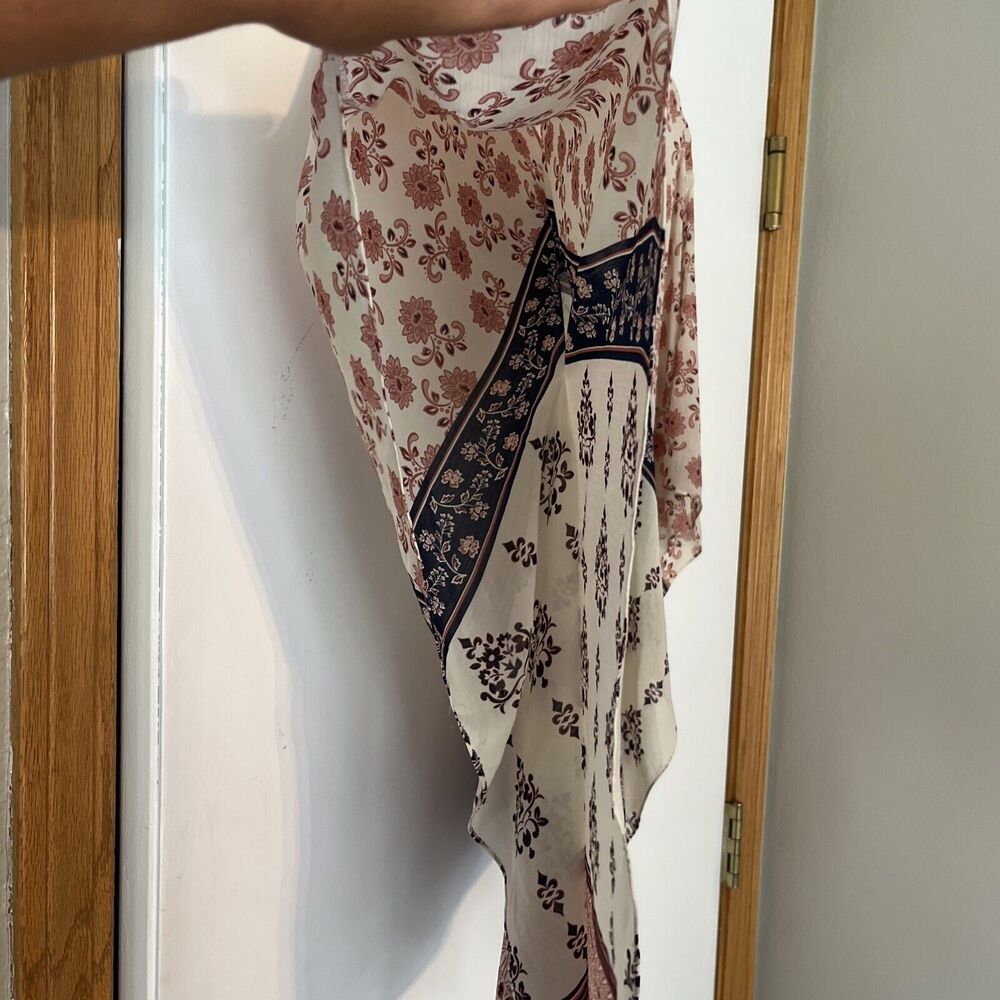 Vince Camuto Sheer Oversized Top Shawl Cape Floral Cream Rust Blue XS/S Boho - Picture 4 of 10